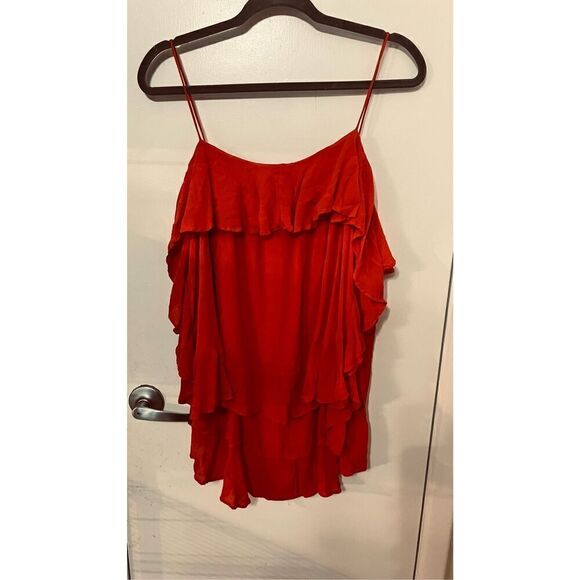 Intimately Free People Red Spaghetti Strap Top Blouse Orange Ruffle SZ M - Picture 6 of 10